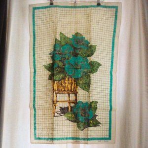 Vintage Blackstaff Teal/Green Floral Irish Kitchen Tea Towel 1950s Rattan